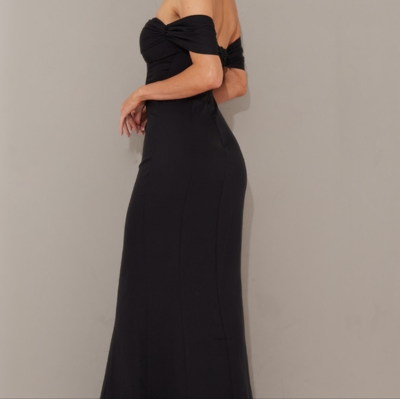 PrettyLittleThing Black Corset Bardot Maxi Dress Gown - Picture 3 of 3